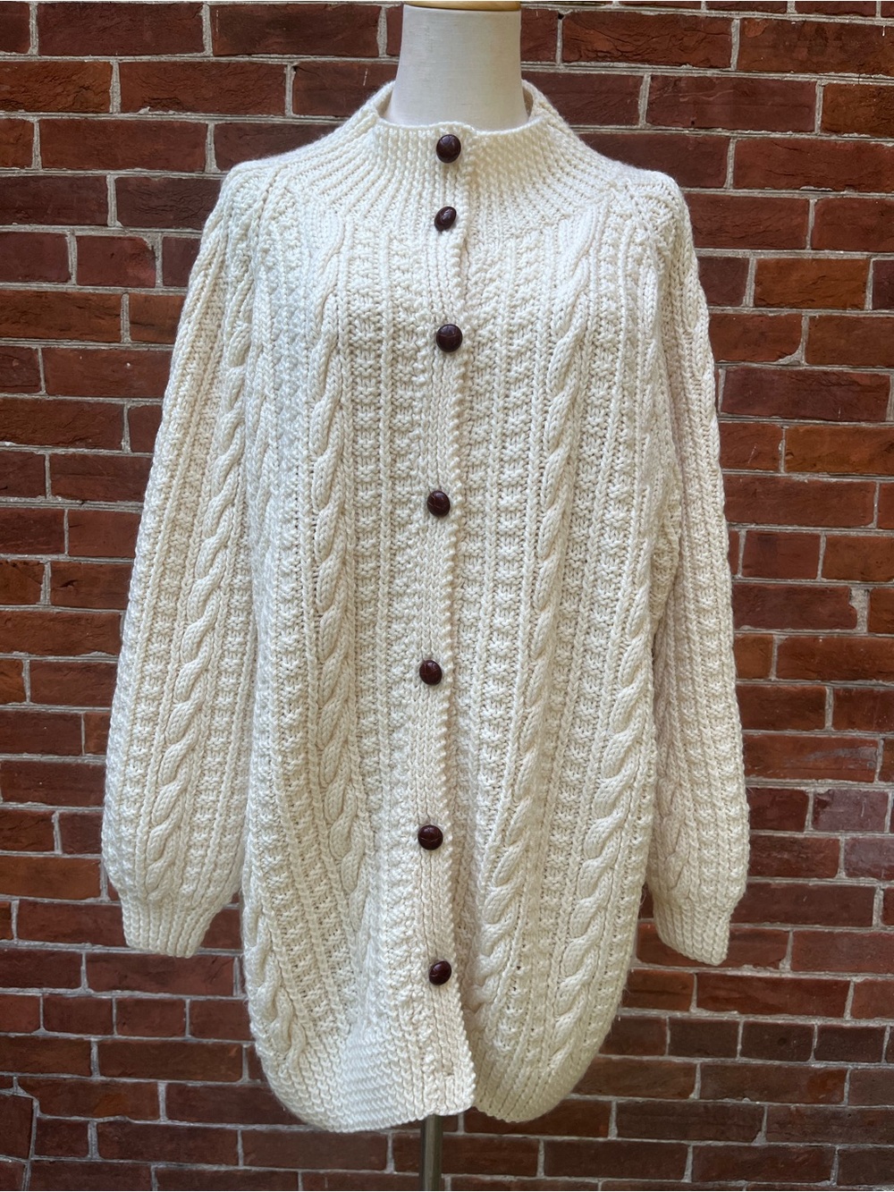 Hand Knit Cream Cable Knit Button-Front Women’s Sweater Cardigan